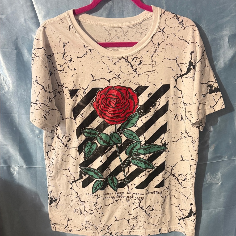 5-2025..RGSTR COUTURE Large  ROSE/BLESSED T-SHIRT SHORT SLEEVES-